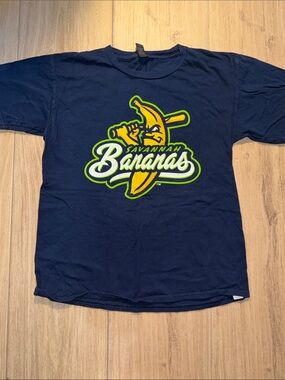 Gildan Navy Savannah Bananas Graphic Tee with Yellow & Green Logo youth XLarge